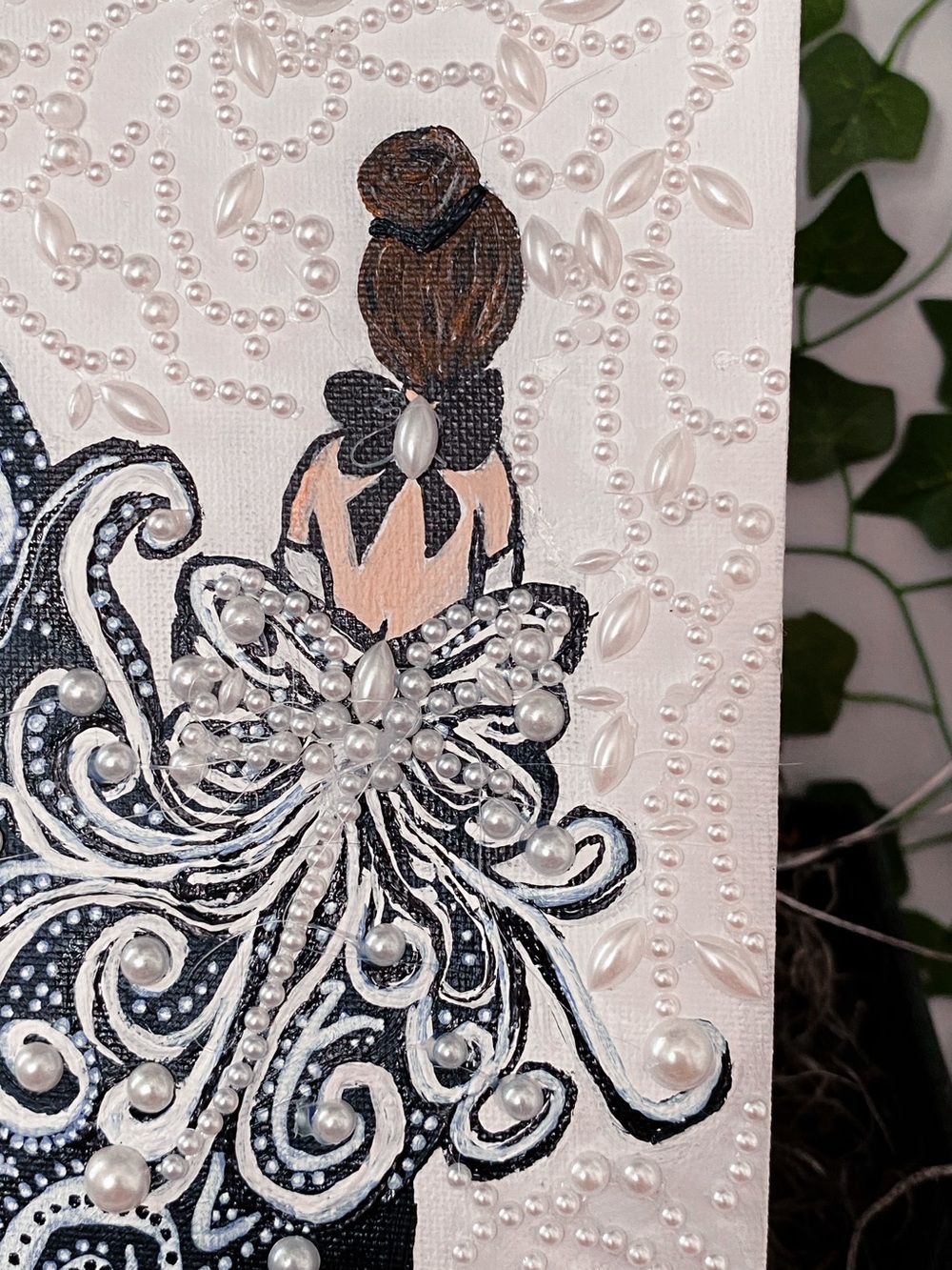 Pearls After midnight A 5X7 Acrylic Painting With 3D Stickers - Picture 2 of 5